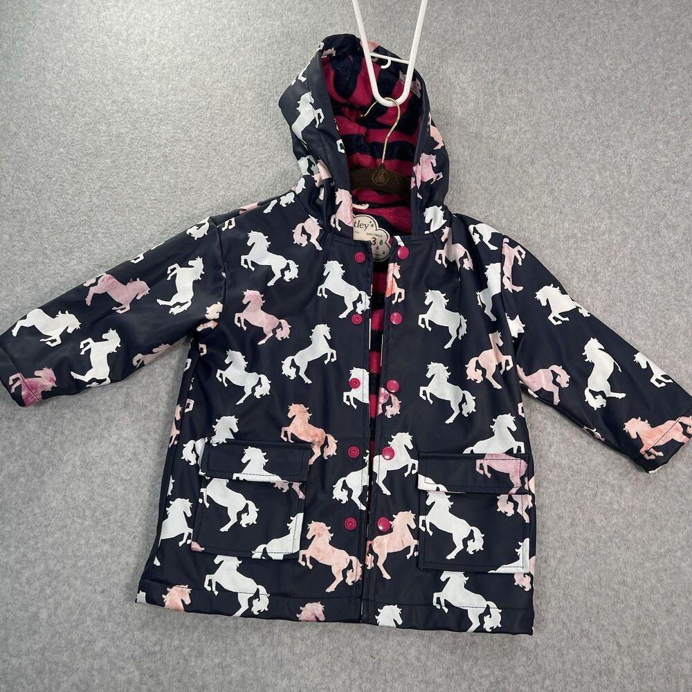 Hatley Color Changing Horse Splash Rain Jacket coat girls 3T blue pink
